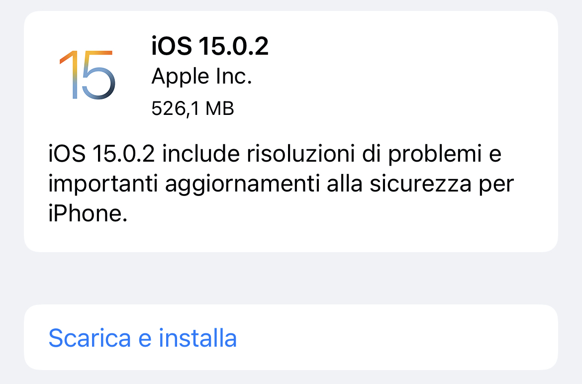 iOS 15.0.2: le novità dell'update