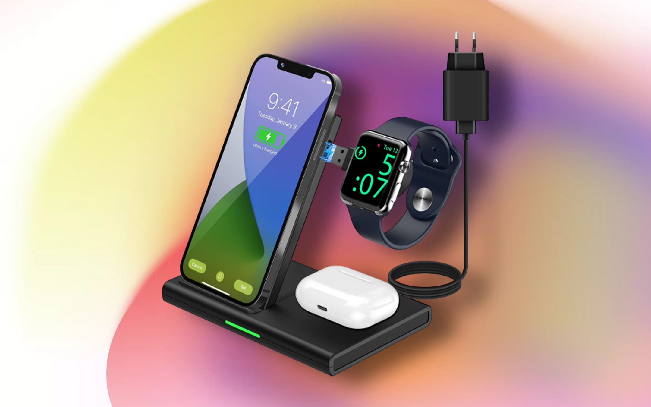 Supporto ricarica wireless 3 in 1 per iPhone, Apple Watch e AirPods: tuo a 6,99 euro