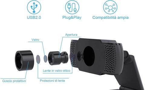 Webcam 1080P con microfono: perfetta per smartworking a 19€