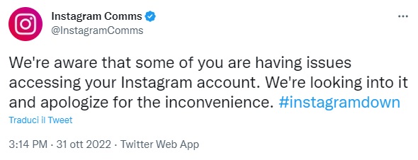 Instagram Down - 31 ottobre 2022