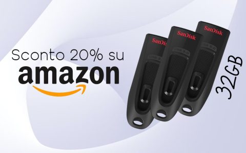 Tre pen drive USB 3.0 SanDisk 32GB in promo su Amazon: lo SCONTO è del 20%