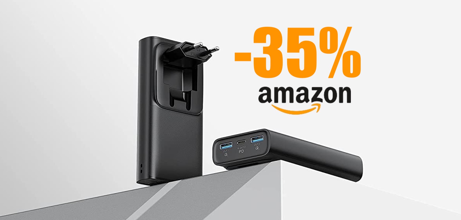 PowerBank 10.000mAh con USB-C e spina pieghevole: -35% con Coupon