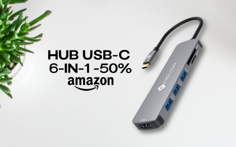 Hub USB-C 6-in-1 a metà prezzo su Amazon: AFFARE