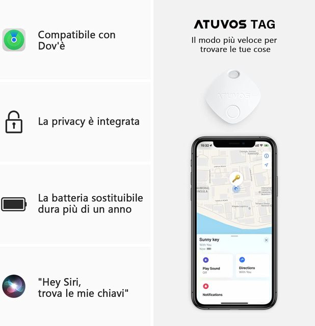 Tracker Bluetooth ATUVOS stile AirTag - Dov'è Apple