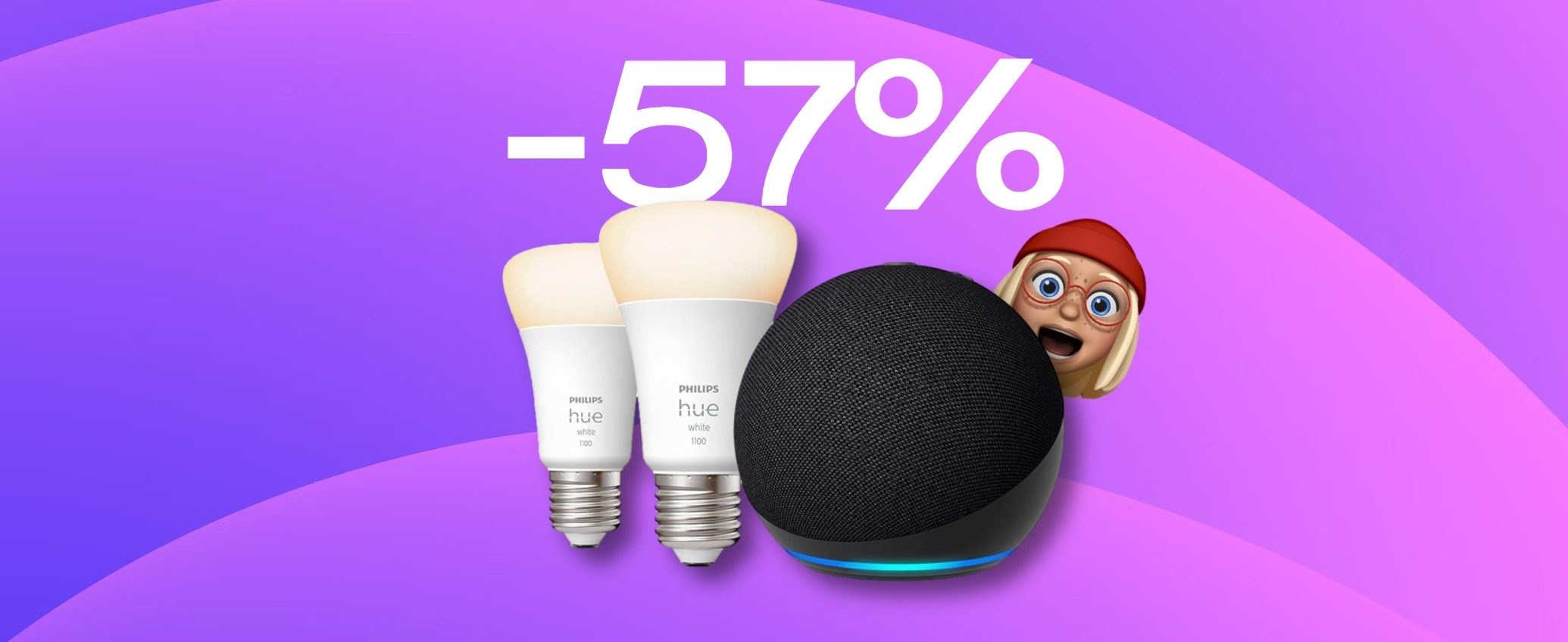 Echo Dot 5a Gen 2022 e 2 lampadine Philips Hue: OFFERTA BOMBA di Amazon, -57%