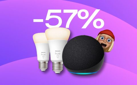 Echo Dot 5a Gen 2022 e 2 lampadine Philips Hue: OFFERTA BOMBA di Amazon, -57%