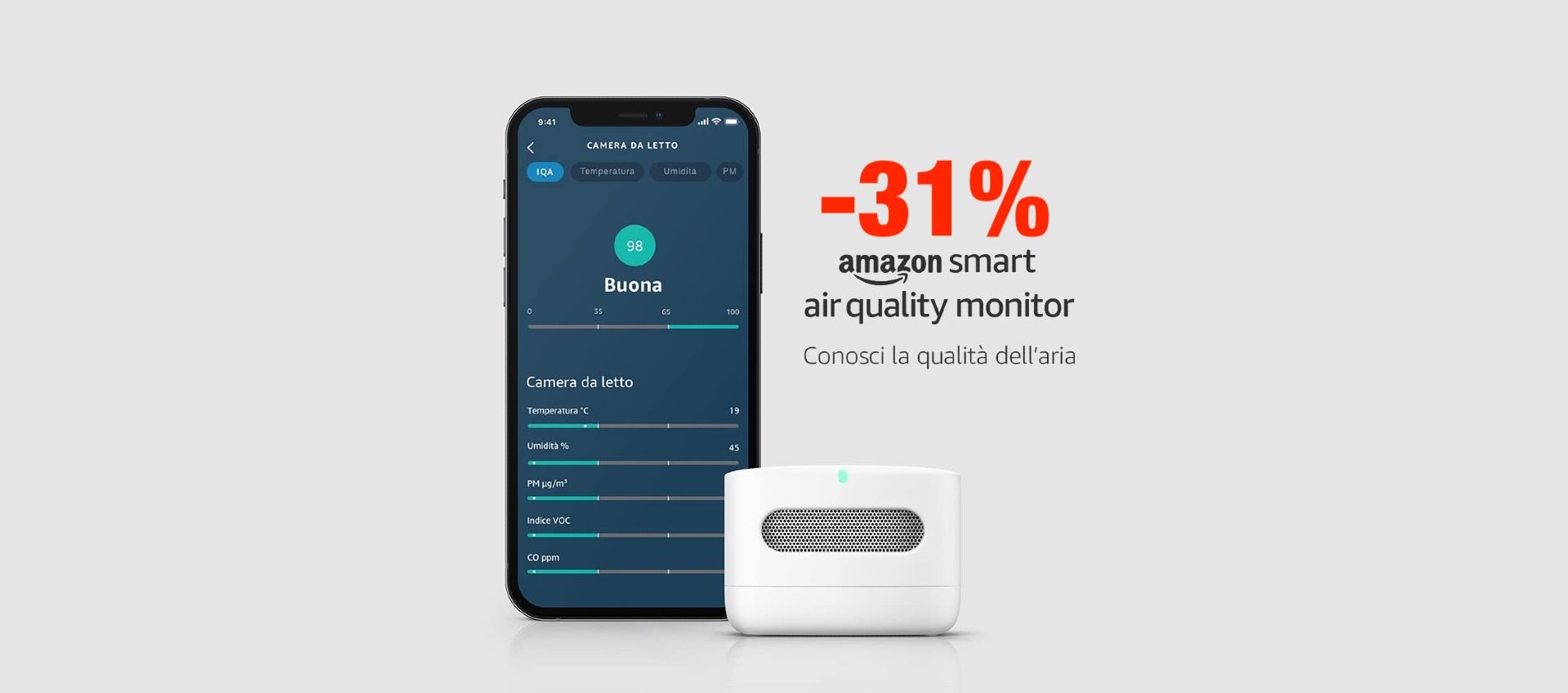 Qualità dell'aria sempre sotto controllo con Amazon Smart Air Quality Monitor (-38%)