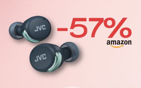 Auricolari wireless JVC: autonomia 21h, IPX4 e SCONTO del 57%