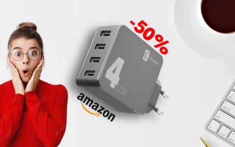 Caricabatterie Multipower 42W con 4 USB in OFFERTA al 50% su Amazon