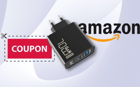 Caricabatterie USB-C 70W GaN: ricarica iPhone e Mac SCONTO+COUPON