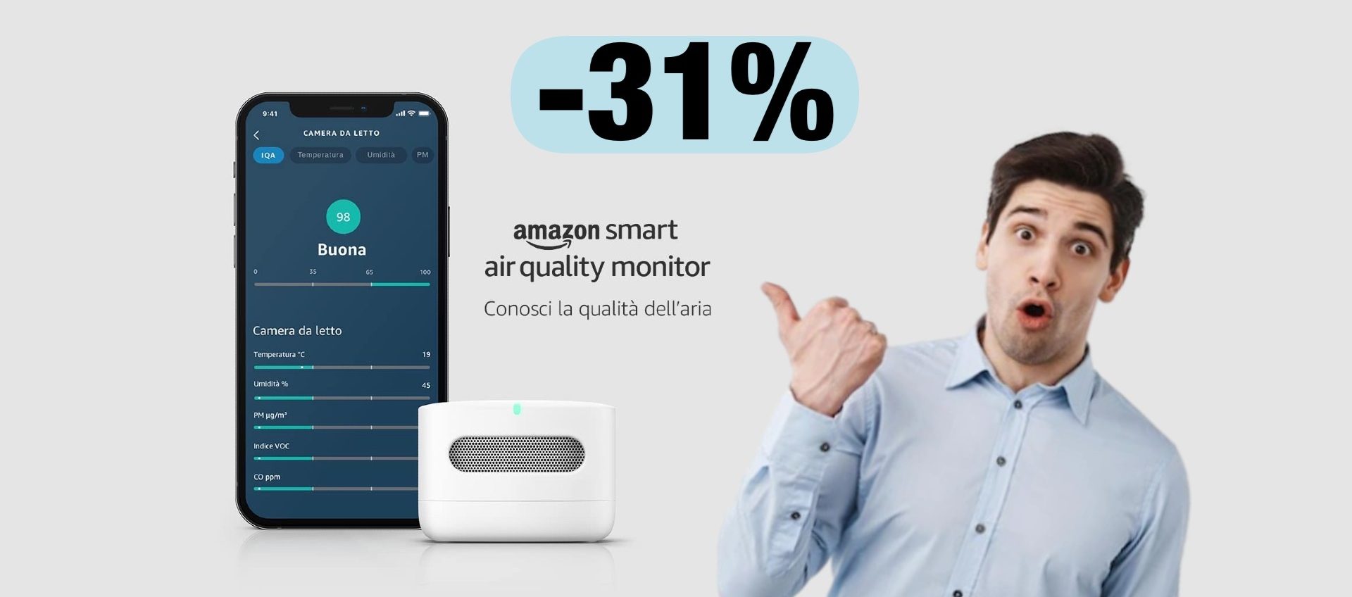 Amazon Smart Air Quality Monitor: RISPARMI il 31% e controlli la qualità dell'aria da iPhone