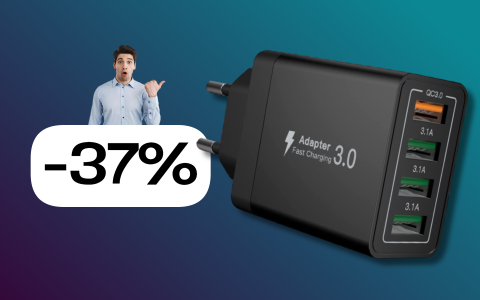 Caricabatterie 33W FUORI DI TESTA: 4 porte USB e sconto del 37%