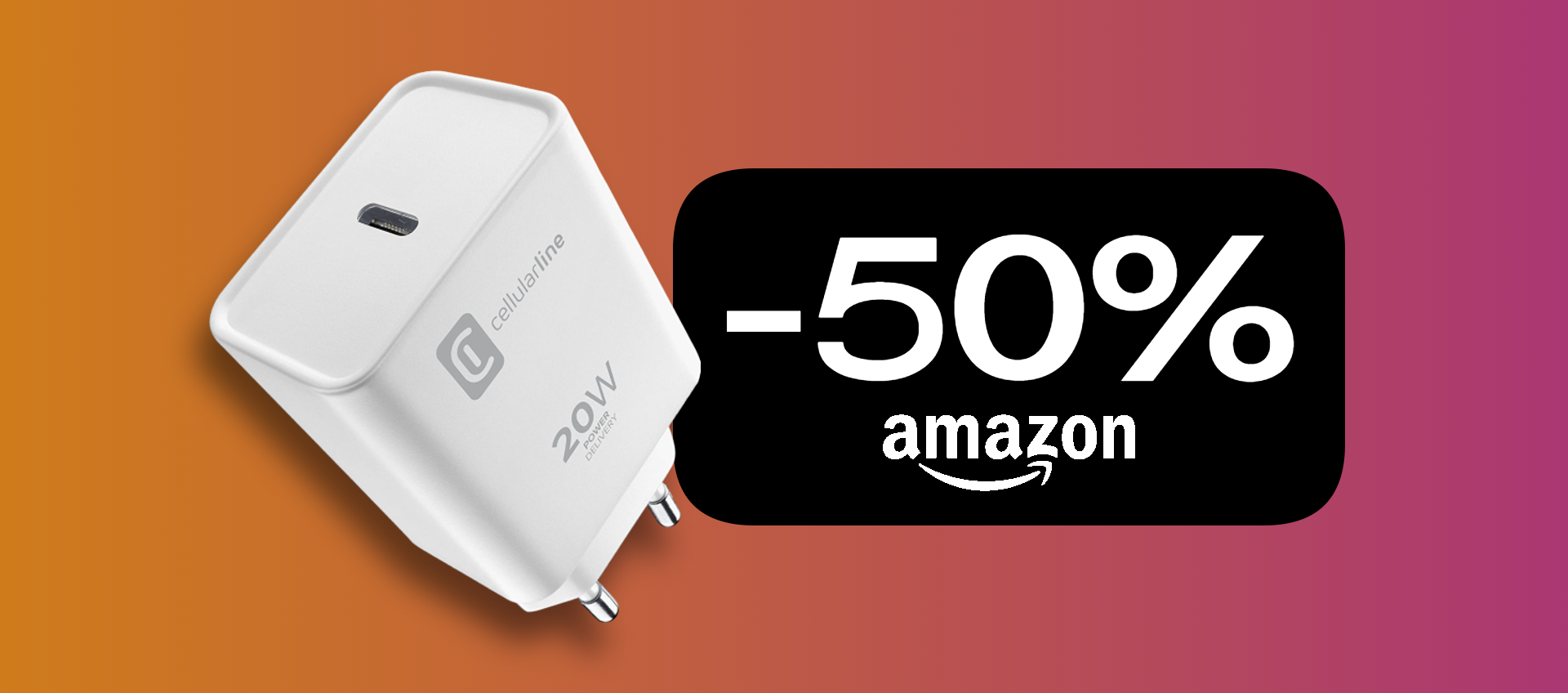 Caricabatterie 20W Cellularline con USB-C: PROMO BOMBA 50% su Amazon