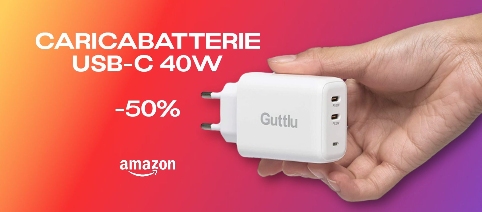 Caricabatterie 40W con due USB-C: COUPON BOMBA del 50%