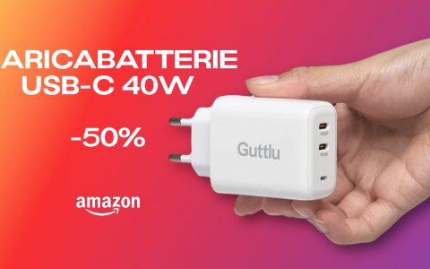 Caricabatterie 40W con due USB-C: COUPON BOMBA del 50%