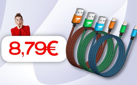 Cavo Lightning da 2 metri e rivestimento in nylon: SUPER KIT da 3 a meno di 9€ (-20%)