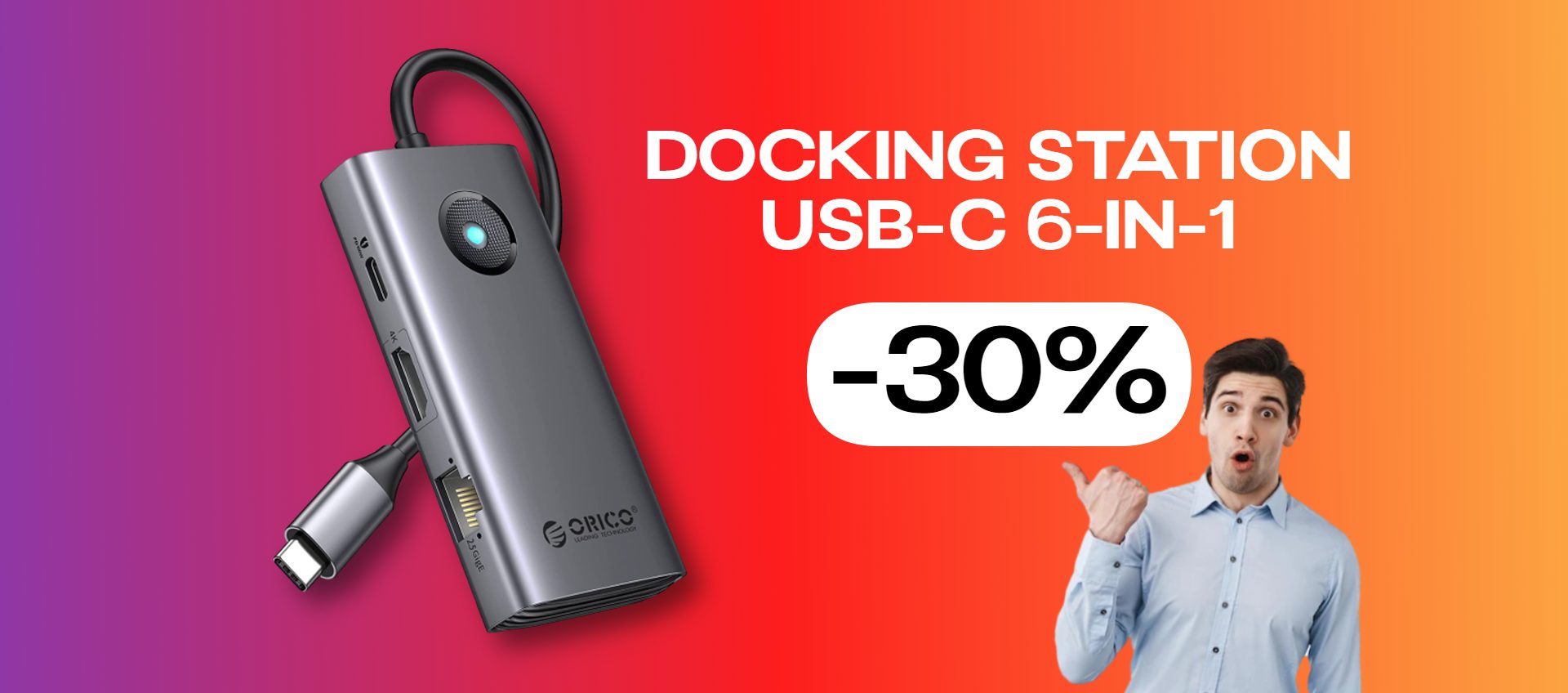 Docking Station USB-C 6-in-1 da FAVOLA ad un prezzo WOW (-30%)