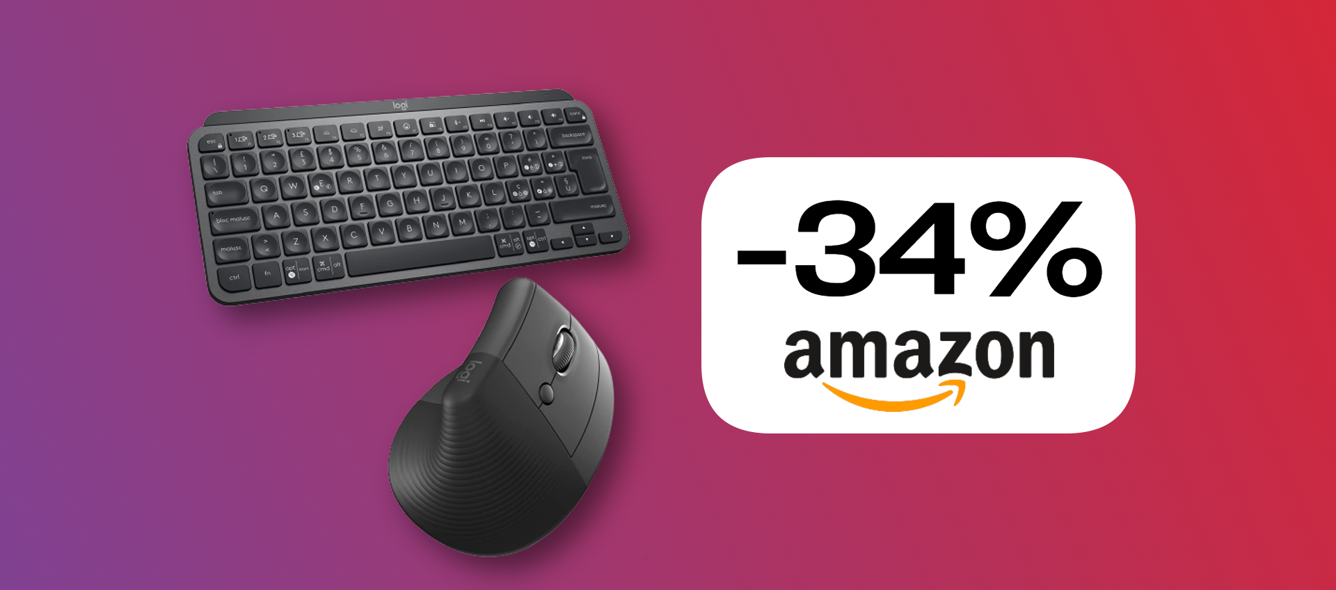 Logitech MX Keys Mini + Mouse ergonomico verticale: SCONTO del 34% sul kit WOW