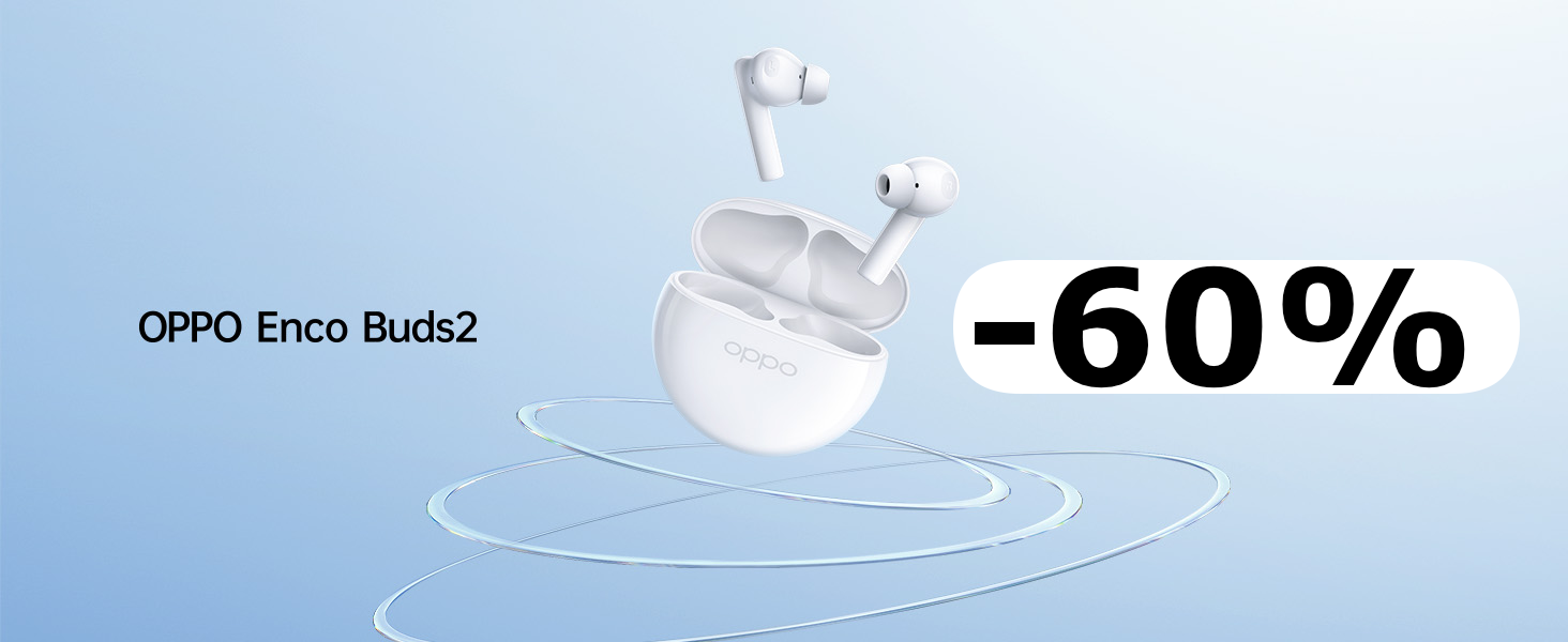 Oppo Enco Buds2, gli auricolari wireless sono scontati del 50% su Amazon