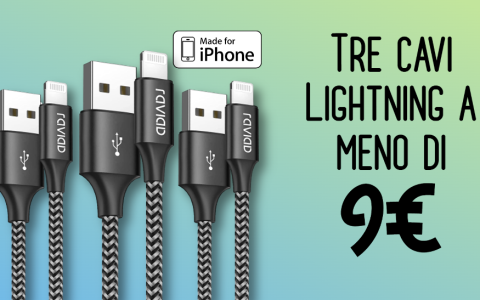 Tre cavi Lightning MFi a meno di 9€: l'AFFARE lo fai su Amazon