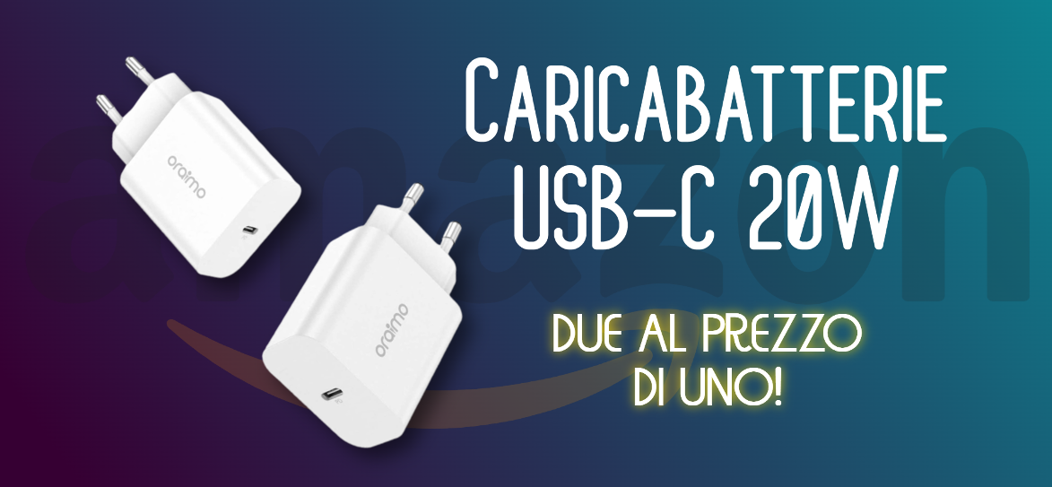 Due caricabatterie USB-C da 20W a soli 11,59€ con COUPON e CODICE PROMO