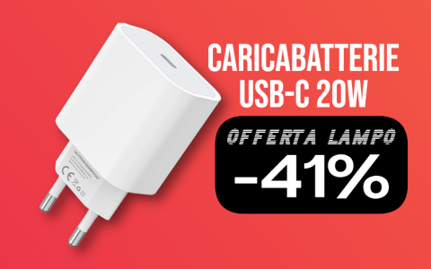 Caricabatterie USB-C 20W per iPhone e non solo: OFFERTA LAMPO (-41%)