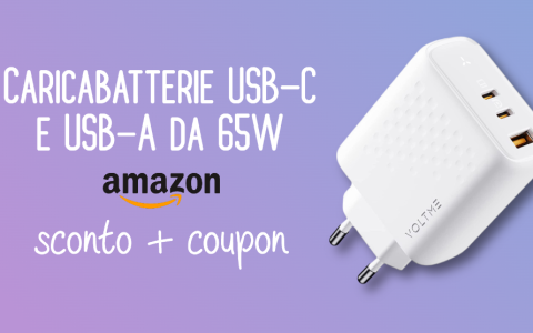 Caricabatterie USB-C e USB-A da 65W in OFFERTA con sconto e coupon