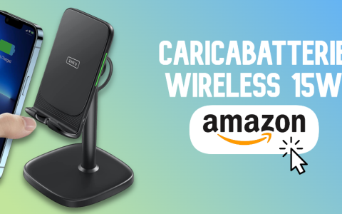 Caricabatterie wireless 15W: sconto con coupon, e lo usi anche come supporto