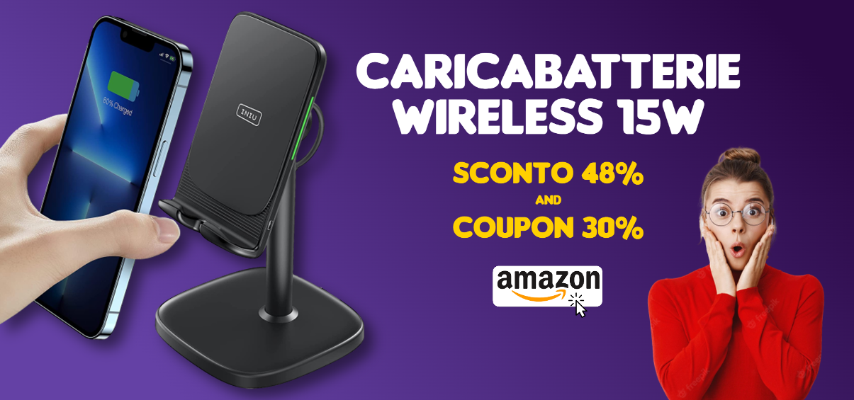 Caricabatterie wireless a PICCO su Amazon: solo 13€ con sconto e coupon!