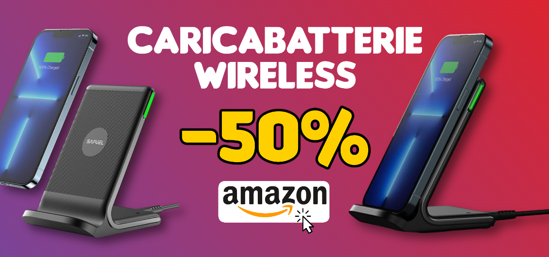 Caricabatterie wireless 15W: SCONTO PAZZO 50% con coupon