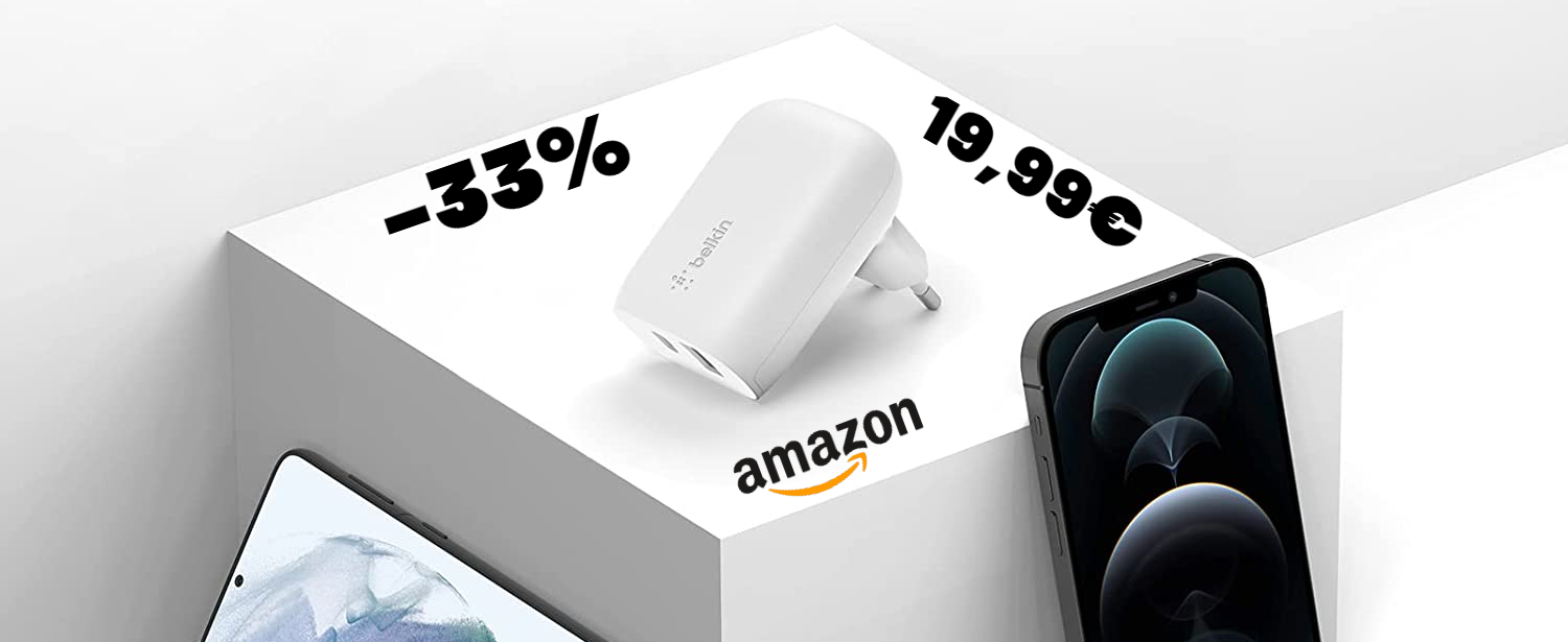 Doppio caricabatterie Belkin 37W al PREZZO GIUSTO su Amazon (-33%)