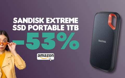 SanDisk Extreme 1TB, unità SSD esterna super resistente: SCONTO CLAMOROSO del 53%