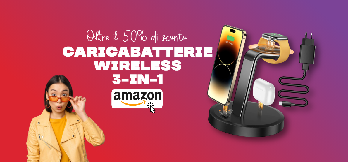 Caricabatterie wireless 3-in-1 per iPhone, AirPods e Apple Watch: SCONTO 50% e non solo!