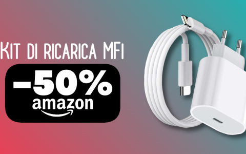 Kit ricarica MFi per iPhone: caricabatterie 20W e cavo al 50% con CODICE SCONTO