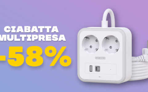 Ciabatta multipresa con USB-C, USB-A e Shuko: SCONTO PAZZO 58%