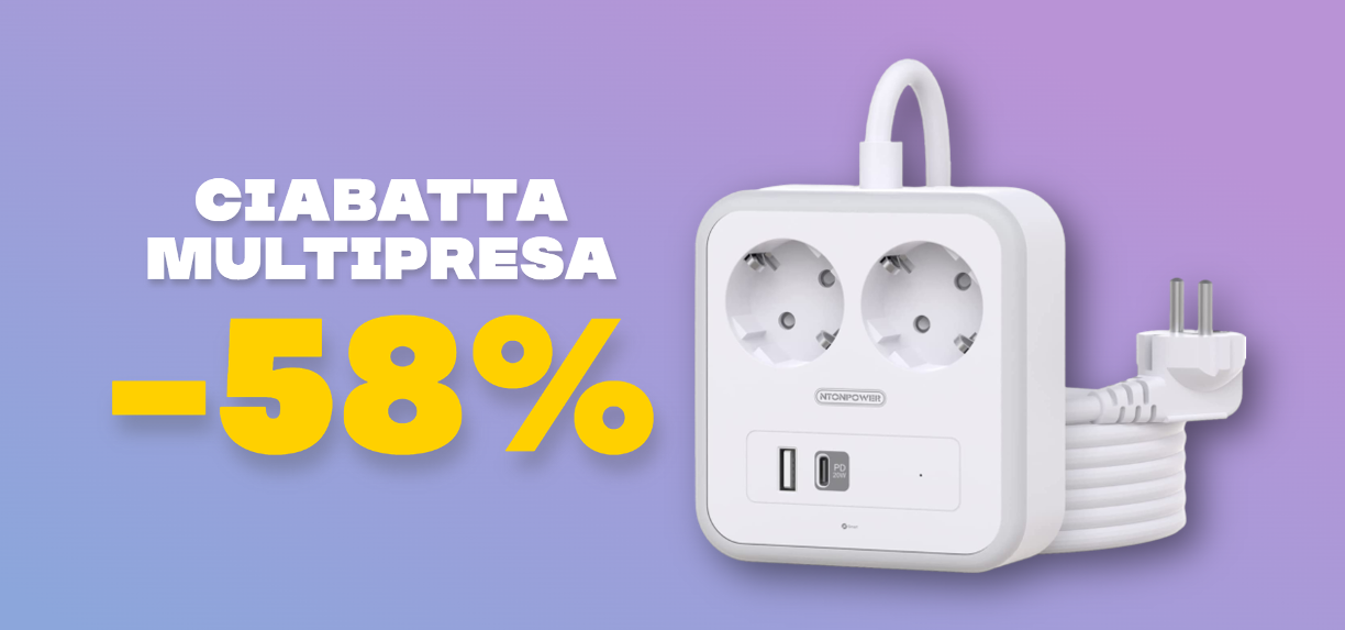 Ciabatta multipresa con USB-C, USB-A e Shuko: SCONTO PAZZO 58%