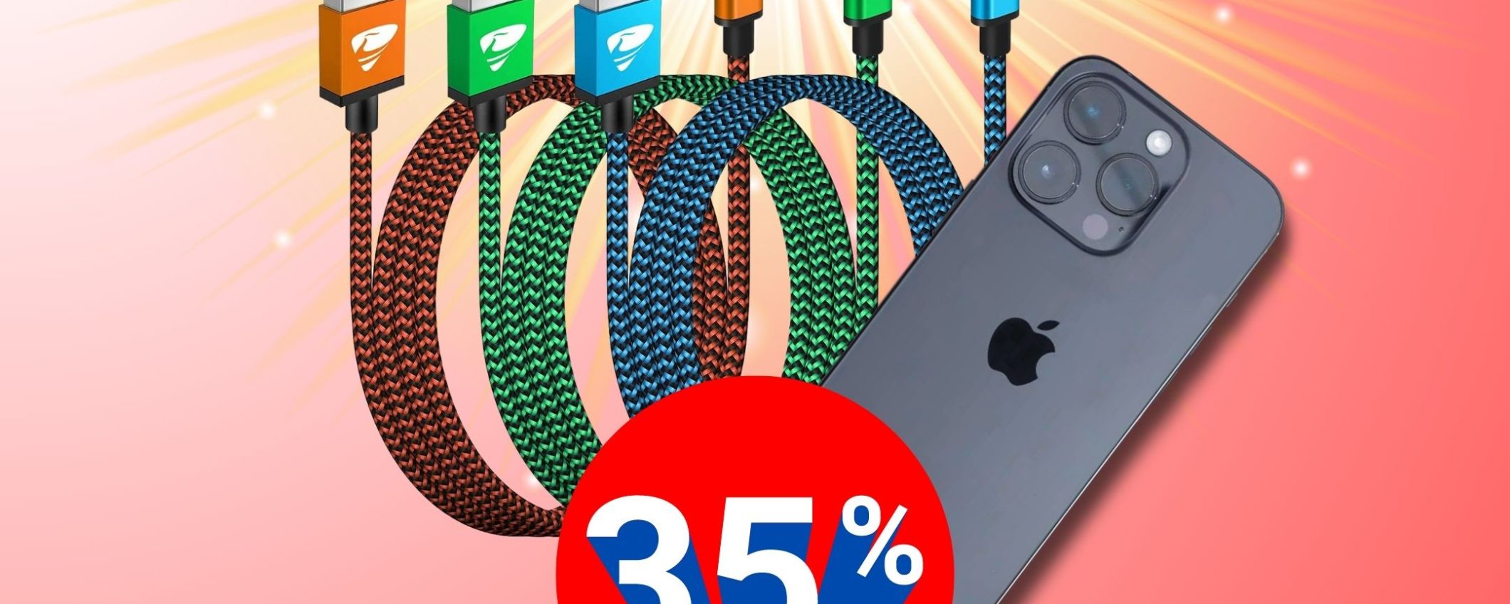 Mai più a corto di cavo: set di 3 cavi iPhone da 2 metri in offerta su Amazon a solo 10,99€