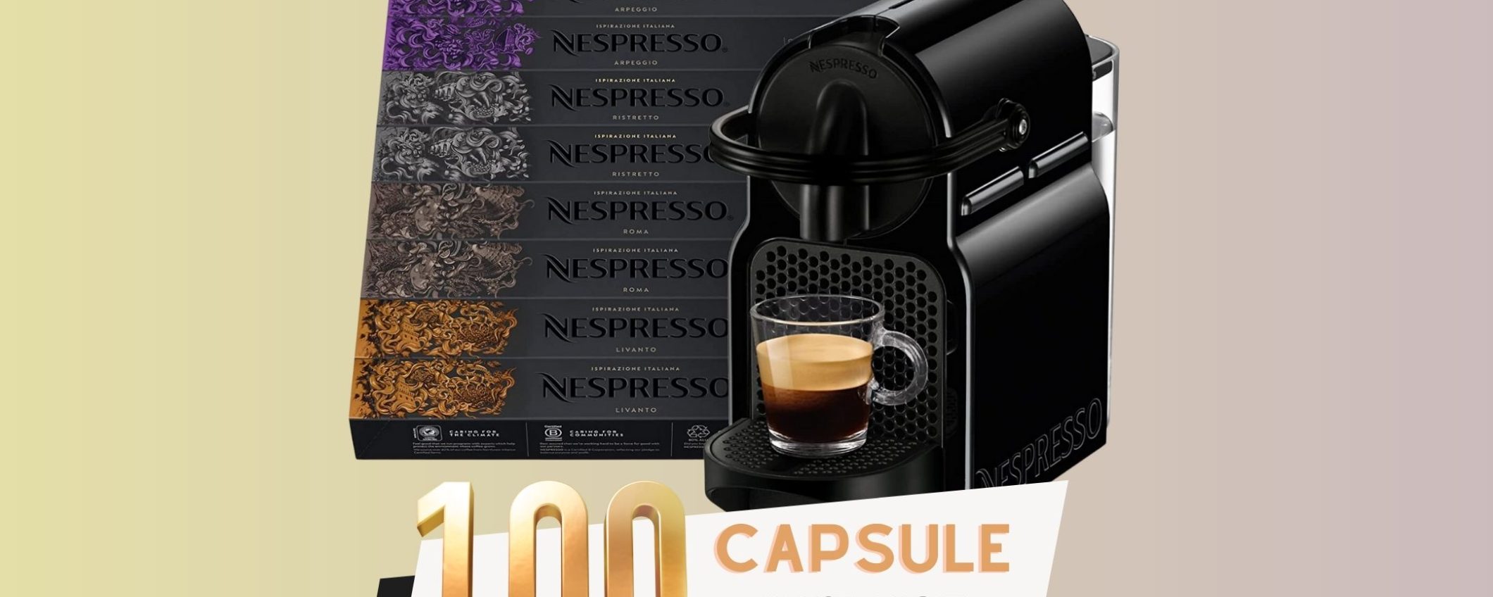 CHE BOMBA, Nespresso Inissia: macchina e 100 CAPSULE INCLUSE nel PREZZO!