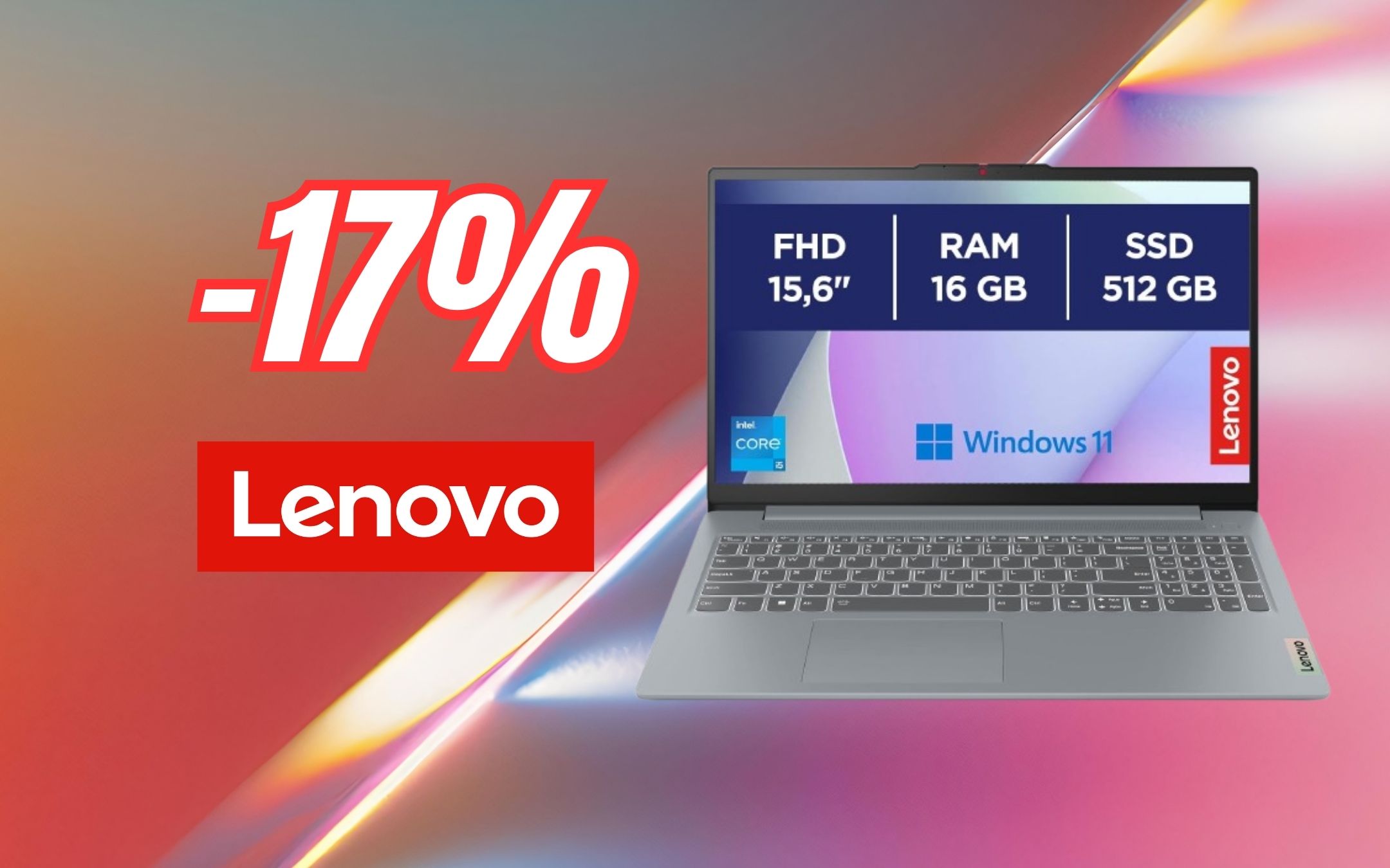 Lenovo IdeaPad Slim 3: display FHD da 15,6″, Intel Core i5 e WiFi6 (-17%!)